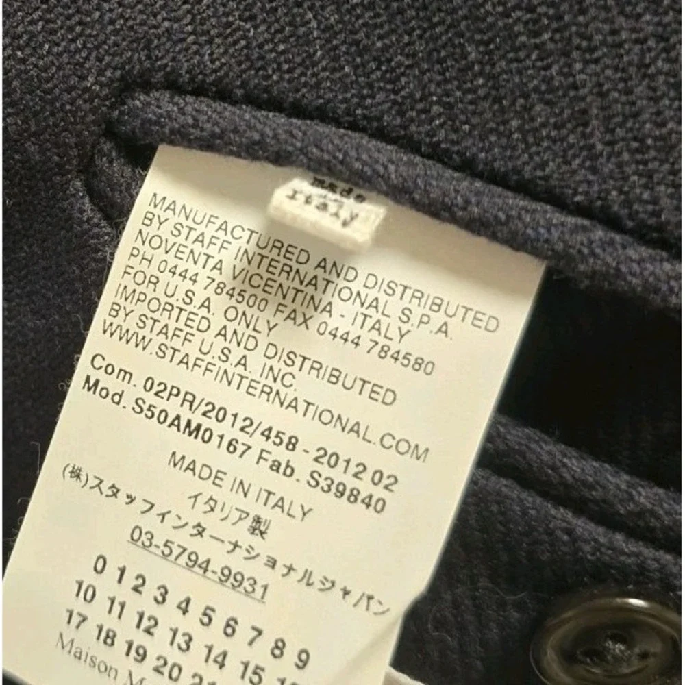 Maison Margiela Mens Pea Coat Line 14‎ Navy Blue Contrast Corduroy Cuffs Size 50